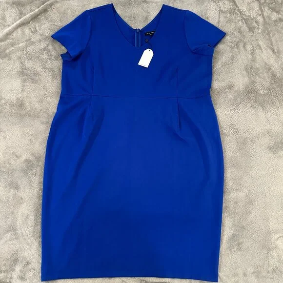blue ponte dress FOCUS by Shani — Ponte Knit Dress with Leather Waistband in Blue main image 1